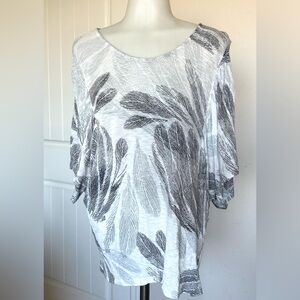 Anthropologie Gray Dolman Sleeve Blouse with Artistic Print